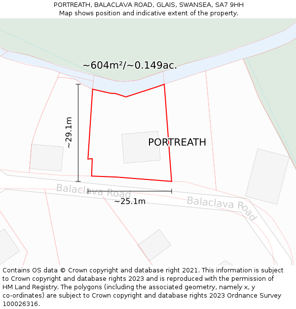 PORTREATH, BALACLAVA ROAD, GLAIS, SWANSEA, SA7 9HH: Plot and title map