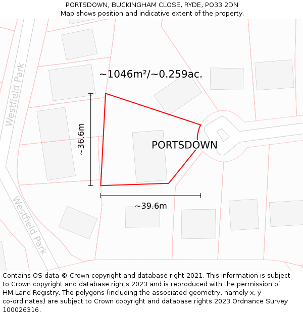 PORTSDOWN, BUCKINGHAM CLOSE, RYDE, PO33 2DN: Plot and title map