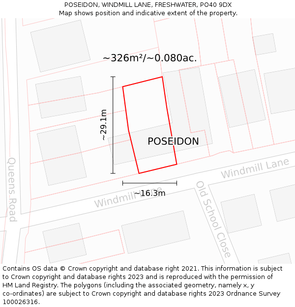 POSEIDON, WINDMILL LANE, FRESHWATER, PO40 9DX: Plot and title map