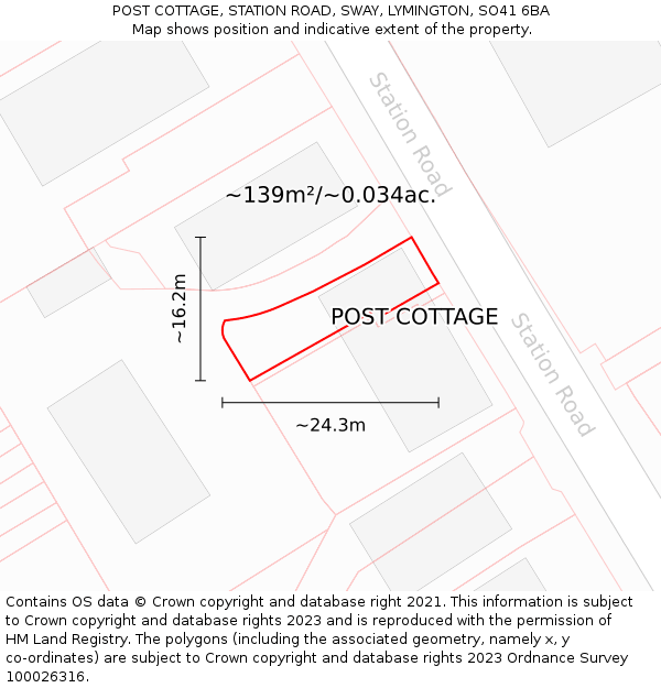 POST COTTAGE, STATION ROAD, SWAY, LYMINGTON, SO41 6BA: Plot and title map