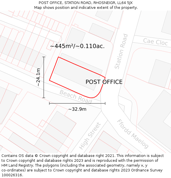 POST OFFICE, STATION ROAD, RHOSNEIGR, LL64 5JX: Plot and title map