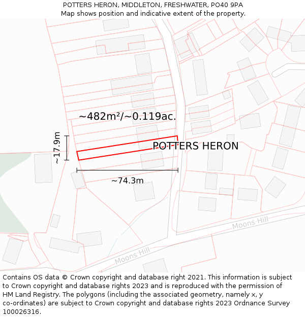 POTTERS HERON, MIDDLETON, FRESHWATER, PO40 9PA: Plot and title map