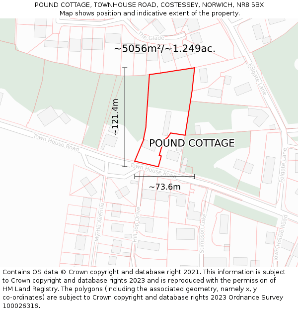 POUND COTTAGE, TOWNHOUSE ROAD, COSTESSEY, NORWICH, NR8 5BX: Plot and title map