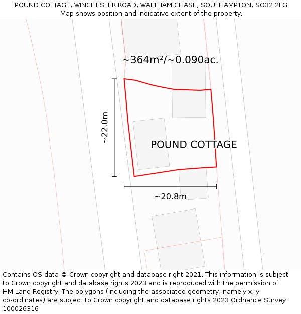 POUND COTTAGE, WINCHESTER ROAD, WALTHAM CHASE, SOUTHAMPTON, SO32 2LG: Plot and title map