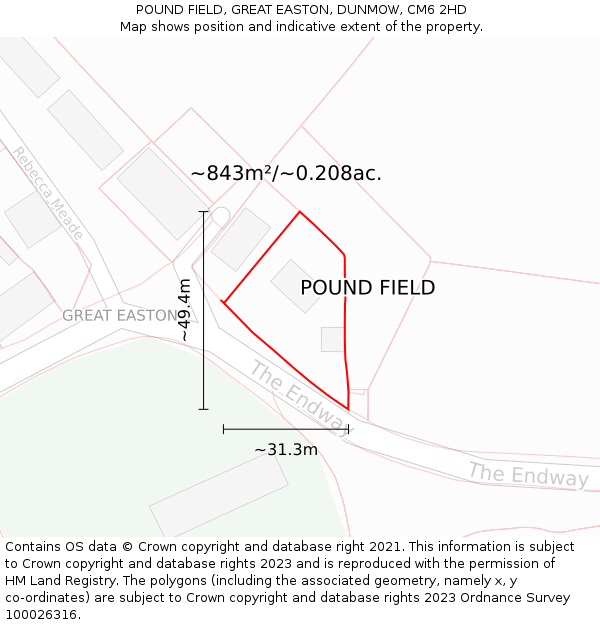 POUND FIELD, GREAT EASTON, DUNMOW, CM6 2HD: Plot and title map