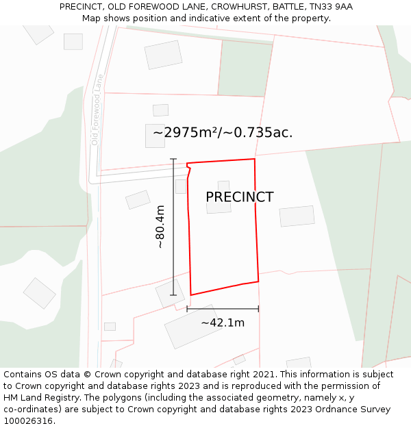 PRECINCT, OLD FOREWOOD LANE, CROWHURST, BATTLE, TN33 9AA: Plot and title map