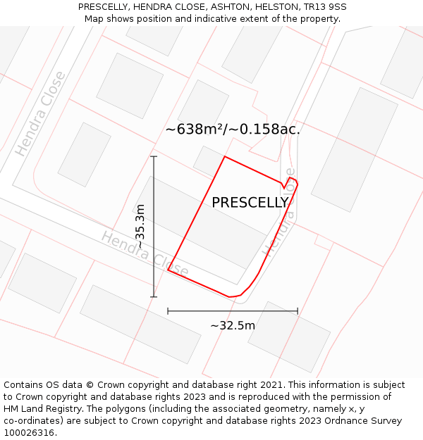 PRESCELLY, HENDRA CLOSE, ASHTON, HELSTON, TR13 9SS: Plot and title map