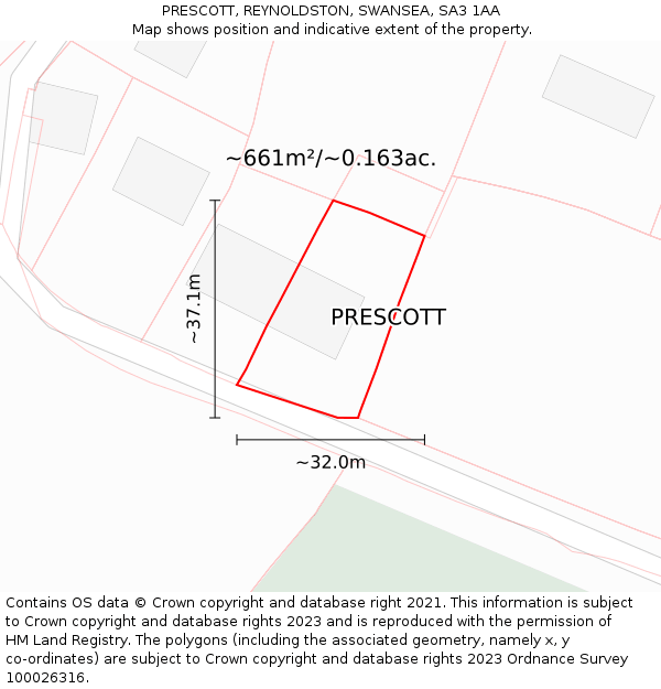 PRESCOTT, REYNOLDSTON, SWANSEA, SA3 1AA: Plot and title map