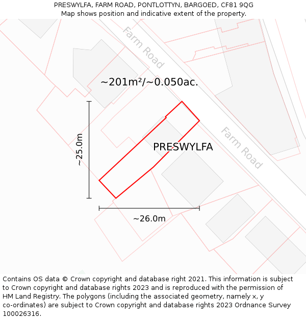 PRESWYLFA, FARM ROAD, PONTLOTTYN, BARGOED, CF81 9QG: Plot and title map