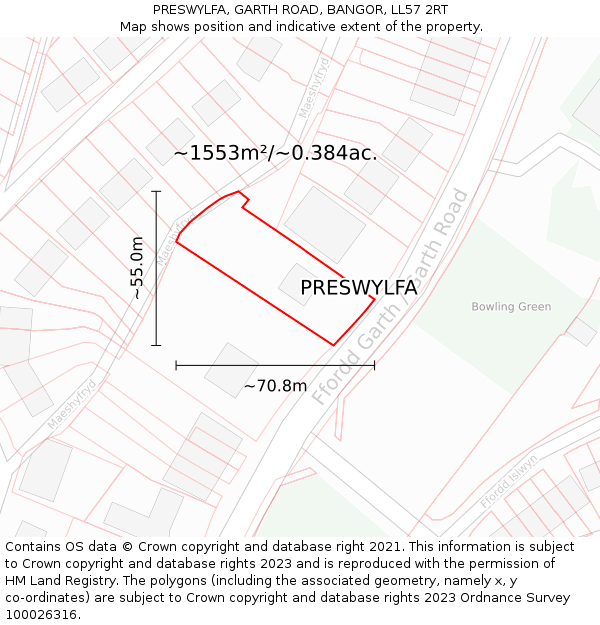 PRESWYLFA, GARTH ROAD, BANGOR, LL57 2RT: Plot and title map