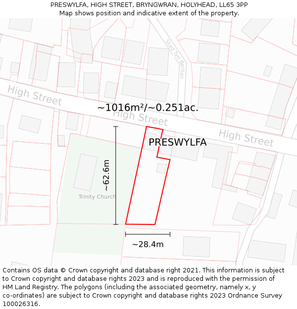 PRESWYLFA, HIGH STREET, BRYNGWRAN, HOLYHEAD, LL65 3PP: Plot and title map