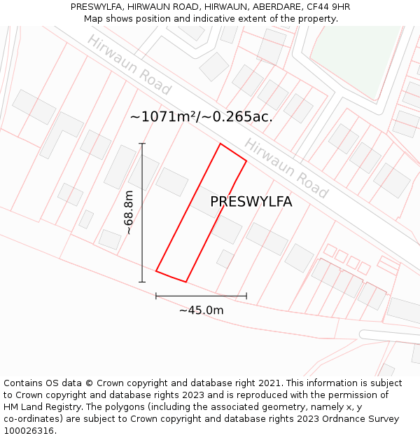 PRESWYLFA, HIRWAUN ROAD, HIRWAUN, ABERDARE, CF44 9HR: Plot and title map