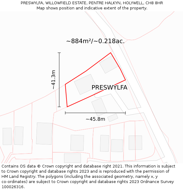 PRESWYLFA, WILLOWFIELD ESTATE, PENTRE HALKYN, HOLYWELL, CH8 8HR: Plot and title map