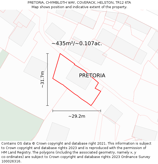 PRETORIA, CHYMBLOTH WAY, COVERACK, HELSTON, TR12 6TA: Plot and title map