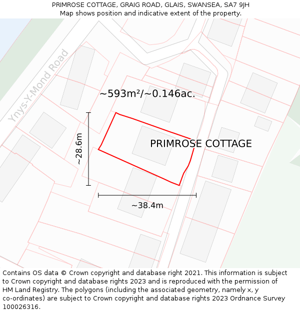 PRIMROSE COTTAGE, GRAIG ROAD, GLAIS, SWANSEA, SA7 9JH: Plot and title map
