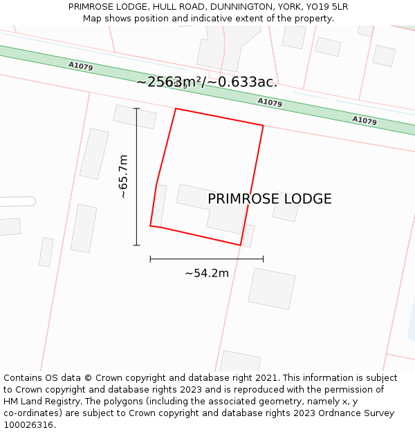 PRIMROSE LODGE, HULL ROAD, DUNNINGTON, YORK, YO19 5LR: Plot and title map