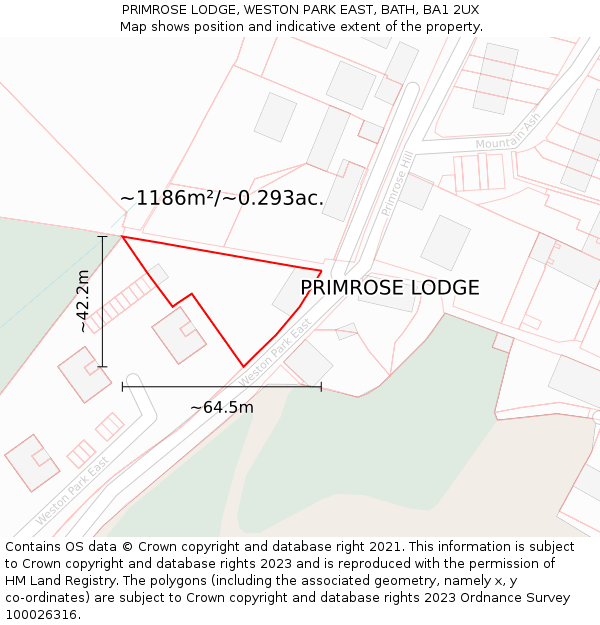 PRIMROSE LODGE, WESTON PARK EAST, BATH, BA1 2UX: Plot and title map