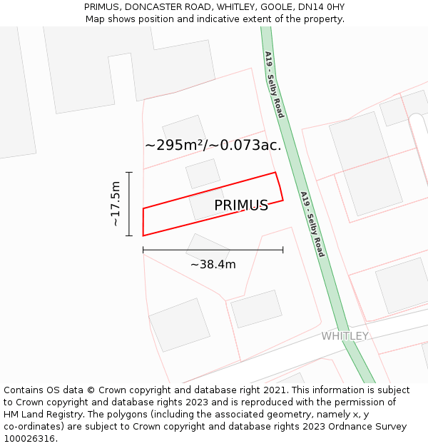 PRIMUS, DONCASTER ROAD, WHITLEY, GOOLE, DN14 0HY: Plot and title map