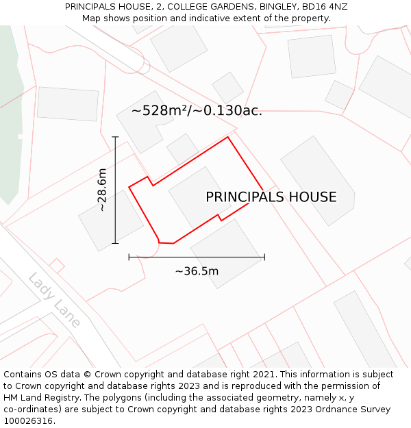 PRINCIPALS HOUSE, 2, COLLEGE GARDENS, BINGLEY, BD16 4NZ: Plot and title map