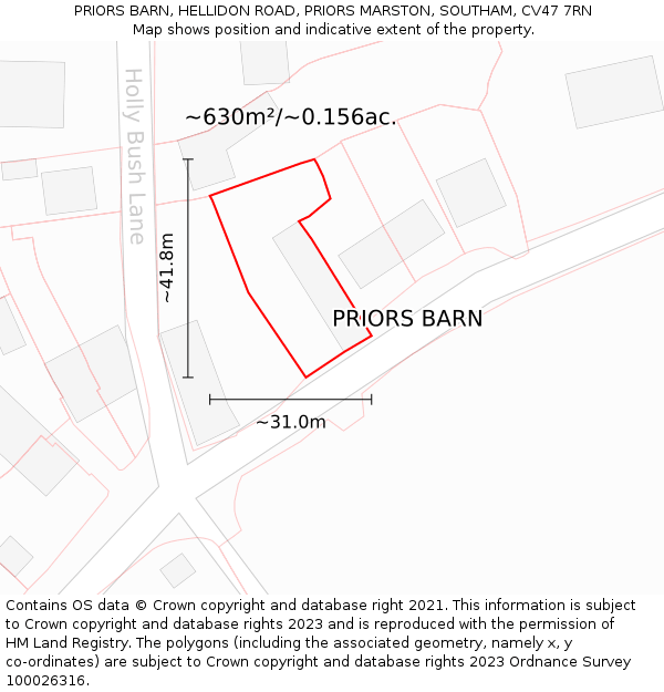 PRIORS BARN, HELLIDON ROAD, PRIORS MARSTON, SOUTHAM, CV47 7RN: Plot and title map