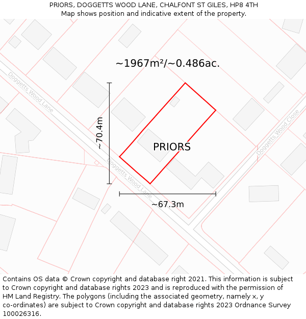 PRIORS, DOGGETTS WOOD LANE, CHALFONT ST GILES, HP8 4TH: Plot and title map