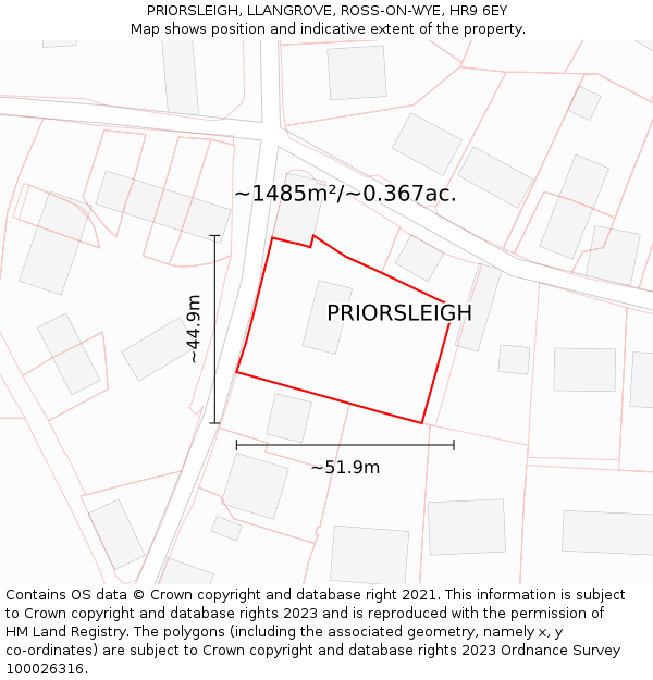 PRIORSLEIGH, LLANGROVE, ROSS-ON-WYE, HR9 6EY: Plot and title map