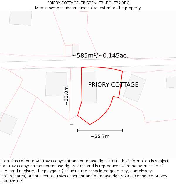 PRIORY COTTAGE, TRISPEN, TRURO, TR4 9BQ: Plot and title map