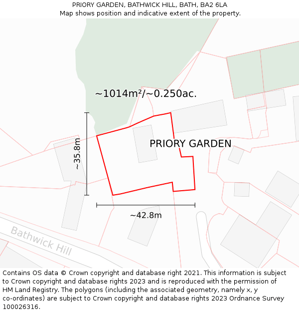 PRIORY GARDEN, BATHWICK HILL, BATH, BA2 6LA: Plot and title map