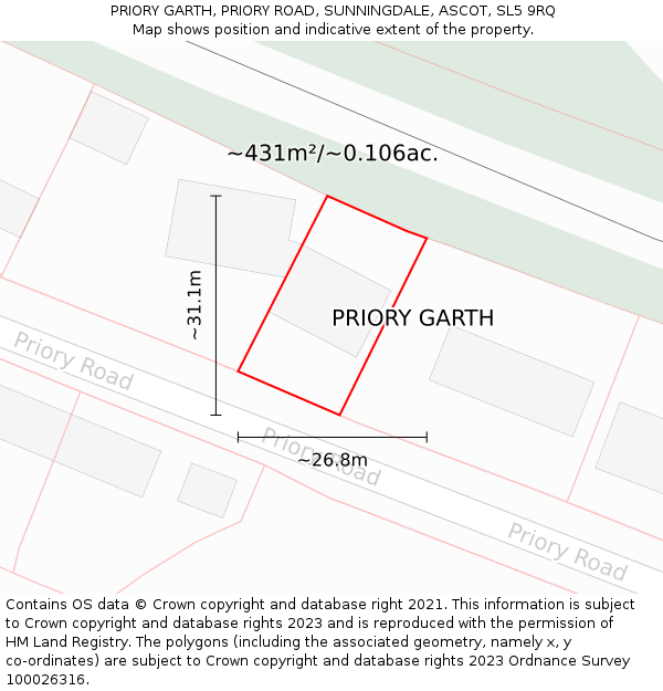 PRIORY GARTH, PRIORY ROAD, SUNNINGDALE, ASCOT, SL5 9RQ: Plot and title map