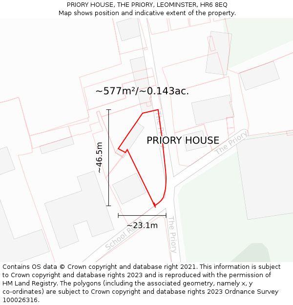 PRIORY HOUSE, THE PRIORY, LEOMINSTER, HR6 8EQ: Plot and title map