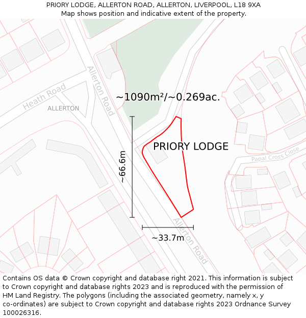 PRIORY LODGE, ALLERTON ROAD, ALLERTON, LIVERPOOL, L18 9XA: Plot and title map