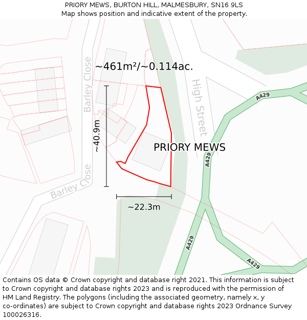 PRIORY MEWS, BURTON HILL, MALMESBURY, SN16 9LS: Plot and title map