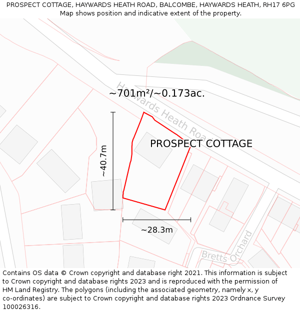 PROSPECT COTTAGE, HAYWARDS HEATH ROAD, BALCOMBE, HAYWARDS HEATH, RH17 6PG: Plot and title map