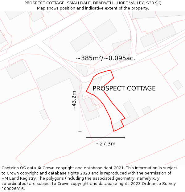 PROSPECT COTTAGE, SMALLDALE, BRADWELL, HOPE VALLEY, S33 9JQ: Plot and title map