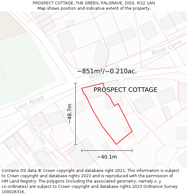 PROSPECT COTTAGE, THE GREEN, PALGRAVE, DISS, IP22 1AN: Plot and title map