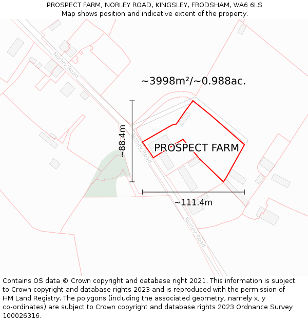 PROSPECT FARM, NORLEY ROAD, KINGSLEY, FRODSHAM, WA6 6LS: Plot and title map