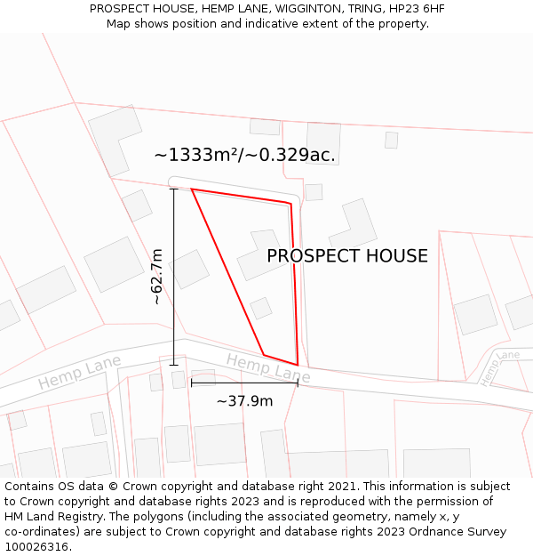 PROSPECT HOUSE, HEMP LANE, WIGGINTON, TRING, HP23 6HF: Plot and title map