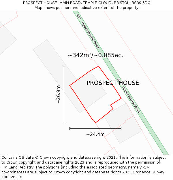 PROSPECT HOUSE, MAIN ROAD, TEMPLE CLOUD, BRISTOL, BS39 5DQ: Plot and title map