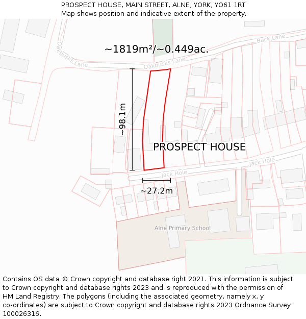 PROSPECT HOUSE, MAIN STREET, ALNE, YORK, YO61 1RT: Plot and title map