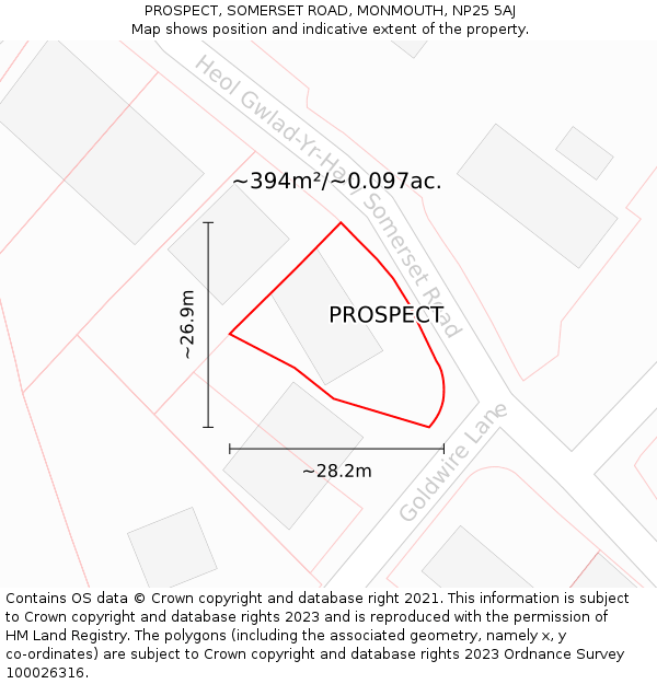 PROSPECT, SOMERSET ROAD, MONMOUTH, NP25 5AJ: Plot and title map