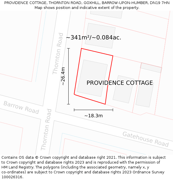 PROVIDENCE COTTAGE, THORNTON ROAD, GOXHILL, BARROW-UPON-HUMBER, DN19 7HN: Plot and title map