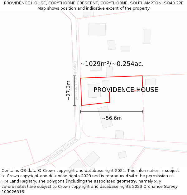 PROVIDENCE HOUSE, COPYTHORNE CRESCENT, COPYTHORNE, SOUTHAMPTON, SO40 2PE: Plot and title map