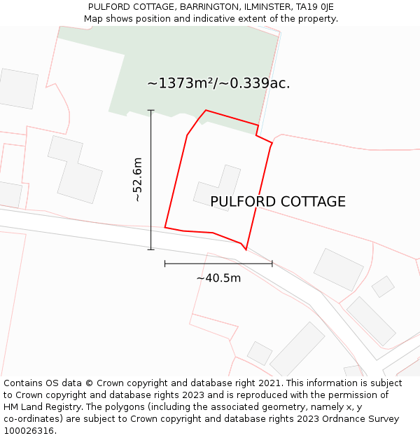 PULFORD COTTAGE, BARRINGTON, ILMINSTER, TA19 0JE: Plot and title map