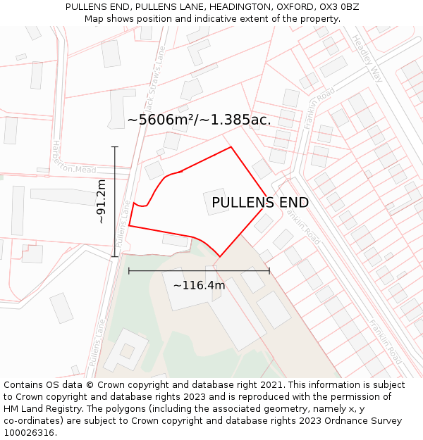 PULLENS END, PULLENS LANE, HEADINGTON, OXFORD, OX3 0BZ: Plot and title map