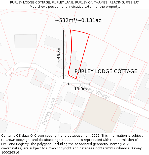 PURLEY LODGE COTTAGE, PURLEY LANE, PURLEY ON THAMES, READING, RG8 8AT: Plot and title map