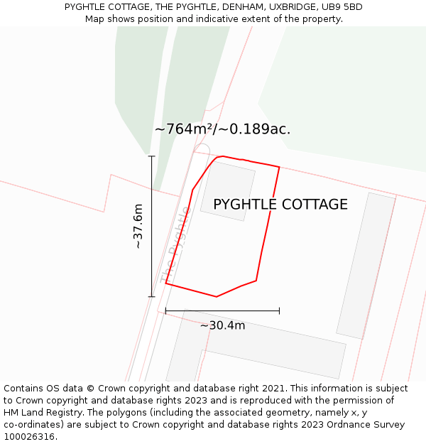 PYGHTLE COTTAGE, THE PYGHTLE, DENHAM, UXBRIDGE, UB9 5BD: Plot and title map