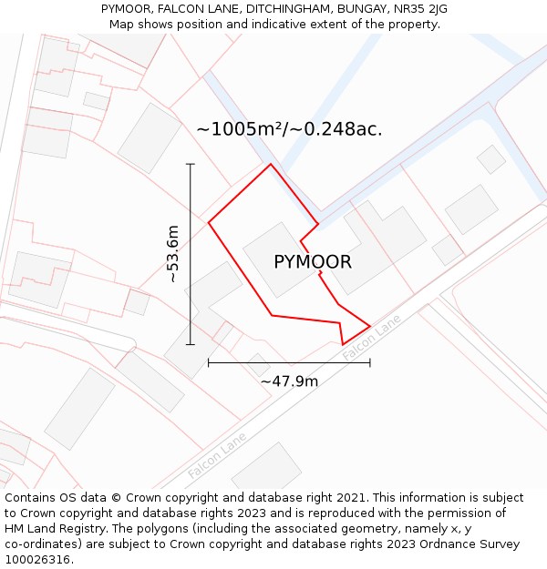 PYMOOR, FALCON LANE, DITCHINGHAM, BUNGAY, NR35 2JG: Plot and title map