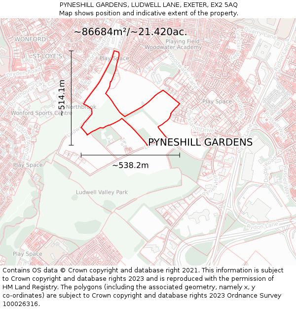 PYNESHILL GARDENS, LUDWELL LANE, EXETER, EX2 5AQ: Plot and title map