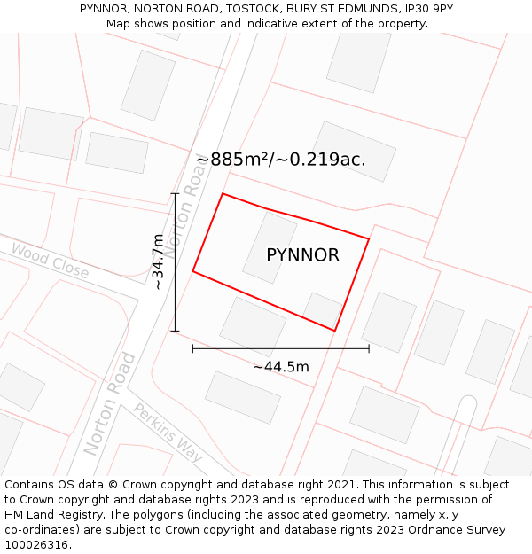 PYNNOR, NORTON ROAD, TOSTOCK, BURY ST EDMUNDS, IP30 9PY: Plot and title map