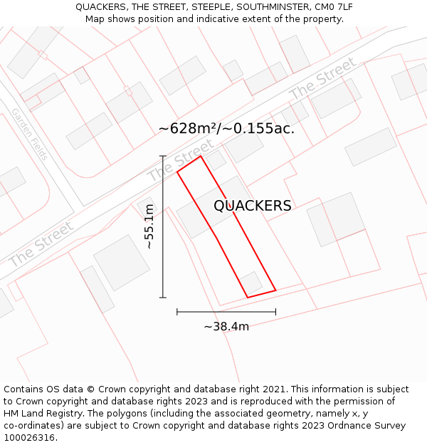 QUACKERS, THE STREET, STEEPLE, SOUTHMINSTER, CM0 7LF: Plot and title map